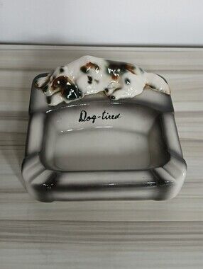 Vintage Ceramic Spaniel "Dog Tired" Ashtray Shafford Japan Tobacciana